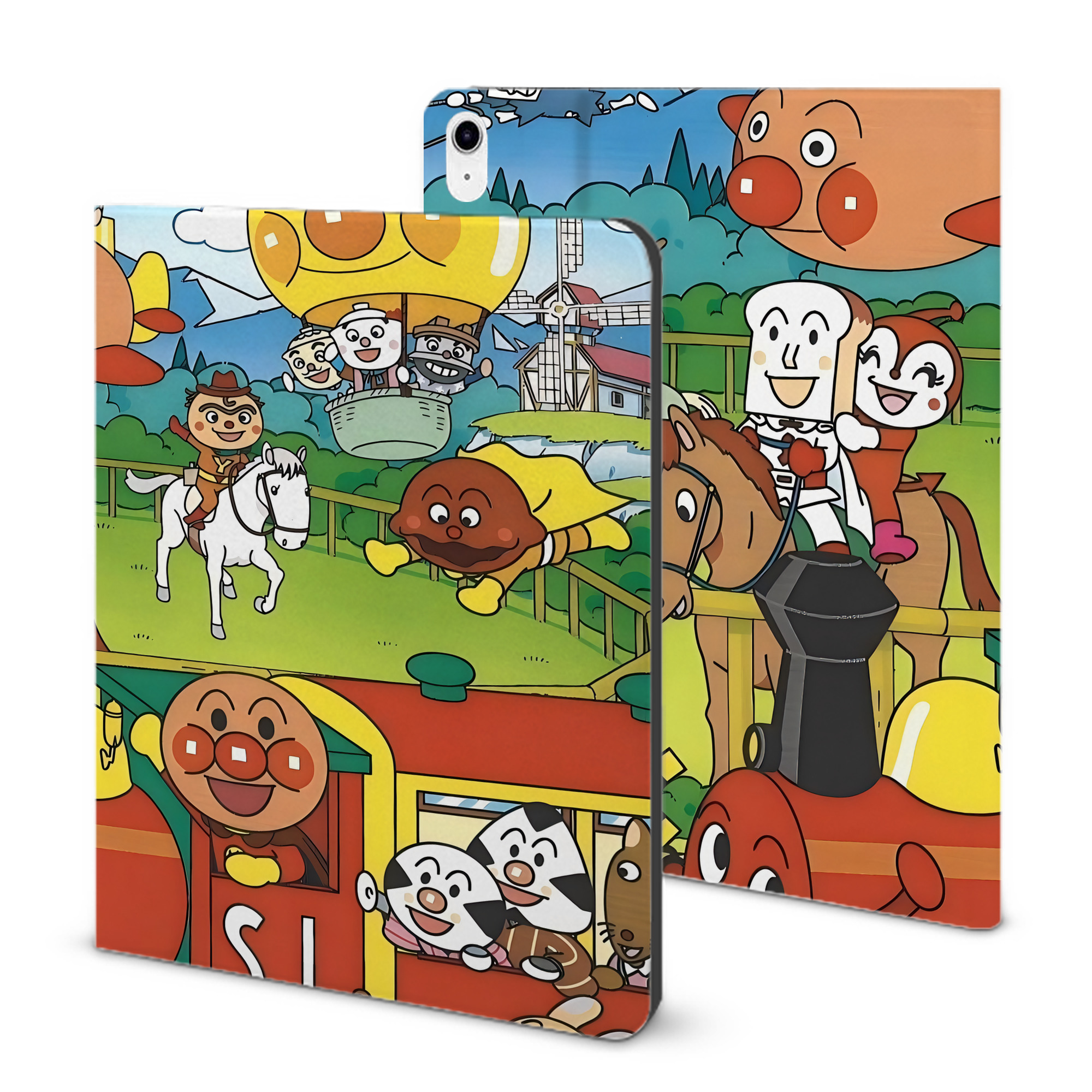 （画像用） アンパンマン Anpanman IPad ケース ブック型 PUレザー TPU 耐衝撃 軽量 薄型 ペン収納なし 全面保護 IPad 各モデル対応